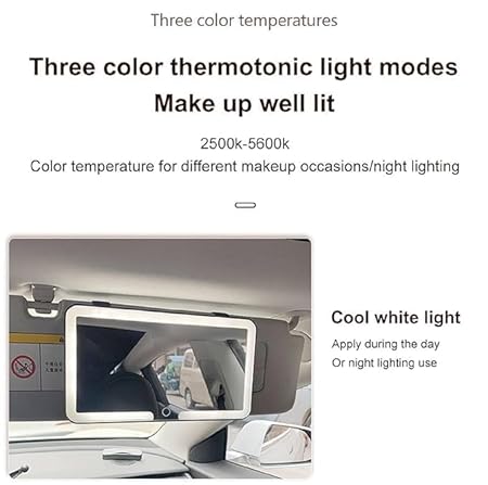 LED Car Vanity Mirror with Lights | Rechargeable Sun Visor Makeup Mirror | 3 Light Modes, 80 LEDs, Dimmable Touch Control, Universal Fit for All Cars