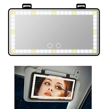 LED Car Vanity Mirror with Lights | Rechargeable Sun Visor Makeup Mirror | 3 Light Modes, 80 LEDs, Dimmable Touch Control, Universal Fit for All Cars