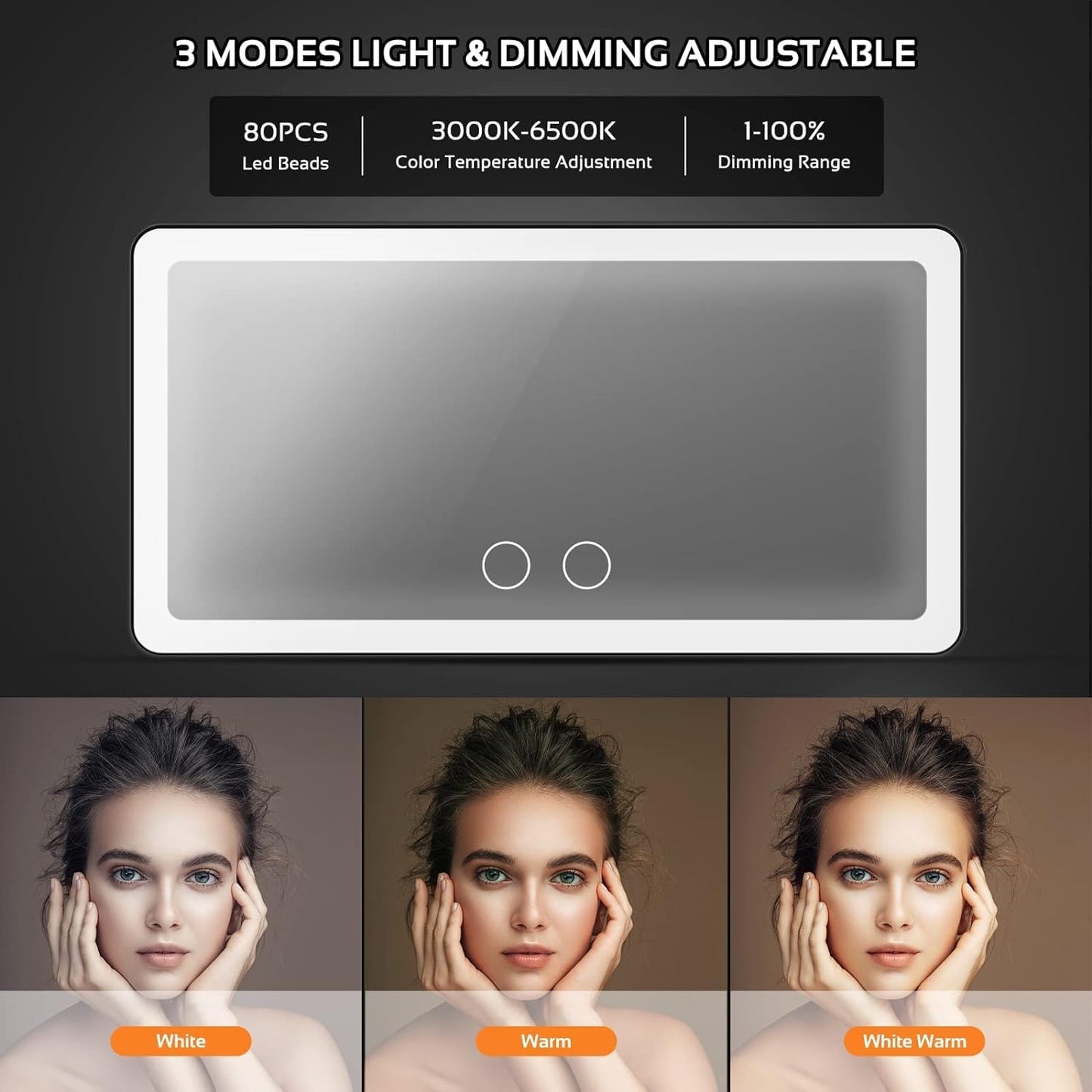 LED Car Vanity Mirror with Lights | Rechargeable Sun Visor Makeup Mirror | 3 Light Modes, 80 LEDs, Dimmable Touch Control, Universal Fit for All Cars