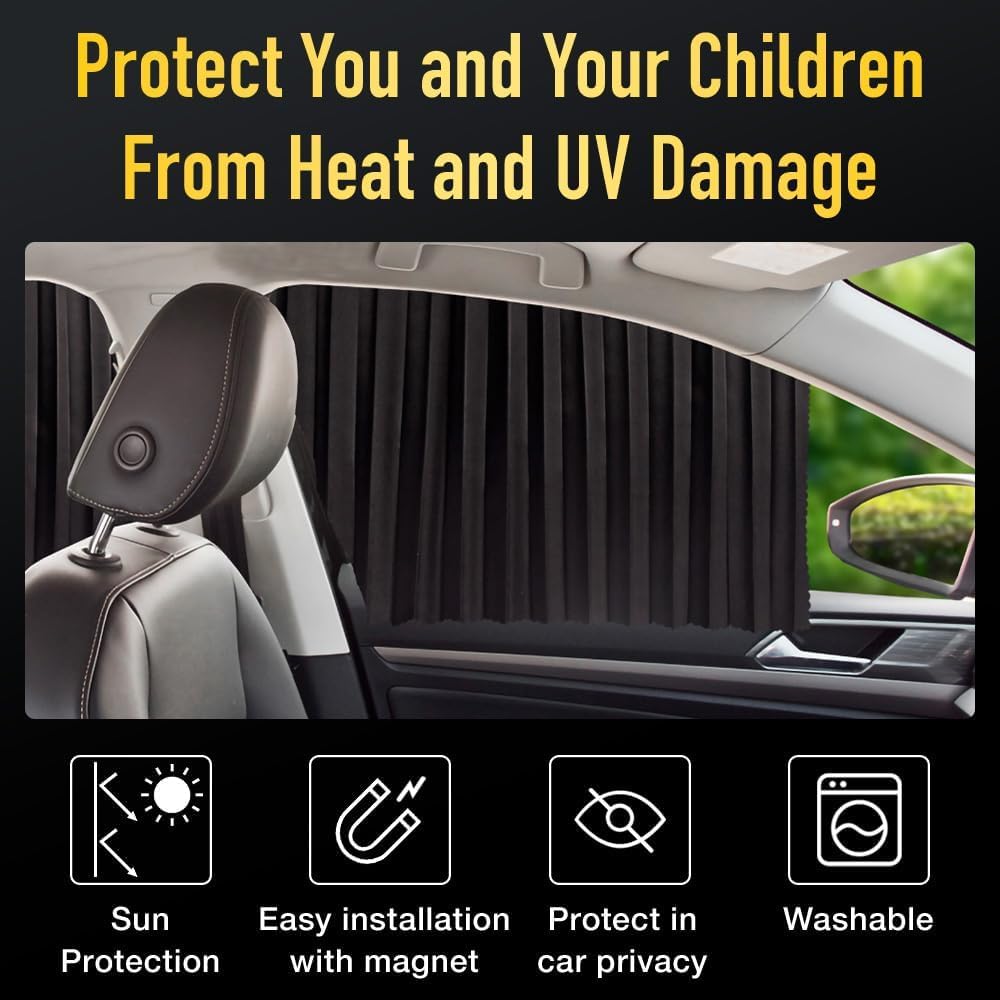 CAR CURTAIN 4PCS SET – Sun Protection & Privacy Foldable & Removable Sunshade for Privacy, UV Protection & Temperature Control – Premium Pleated Design for Baby & Passenger Comfort