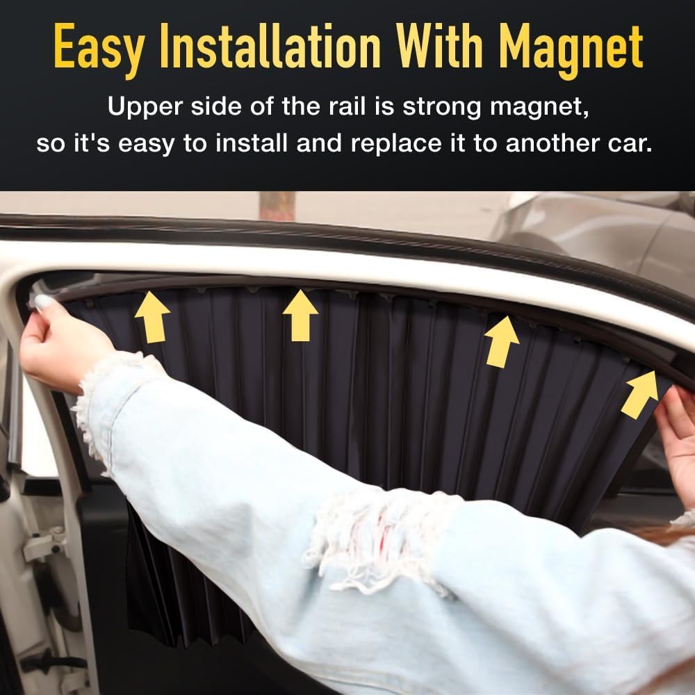 CAR CURTAIN 4PCS SET – Sun Protection & Privacy Foldable & Removable Sunshade for Privacy, UV Protection & Temperature Control – Premium Pleated Design for Baby & Passenger Comfort