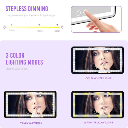 LED Car Vanity Mirror with Lights | Rechargeable Sun Visor Makeup Mirror | 3 Light Modes, 80 LEDs, Dimmable Touch Control, Universal Fit for All Cars