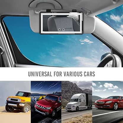 LED Car Vanity Mirror with Lights | Rechargeable Sun Visor Makeup Mirror | 3 Light Modes, 80 LEDs, Dimmable Touch Control, Universal Fit for All Cars