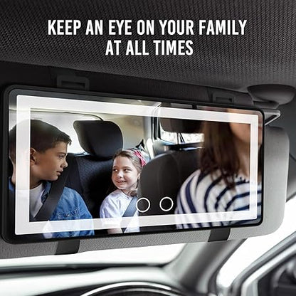 LED Car Vanity Mirror with Lights | Rechargeable Sun Visor Makeup Mirror | 3 Light Modes, 80 LEDs, Dimmable Touch Control, Universal Fit for All Cars