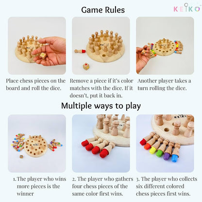 Wooden Memory Chess Game - For Both Kids and Adults Learning Educational Toy